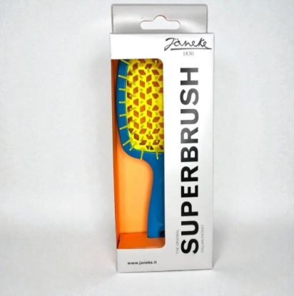  Зображення Janeke Superbrush the original гребінець продувна, щітка для волосся блакитного кольору з жовтим 